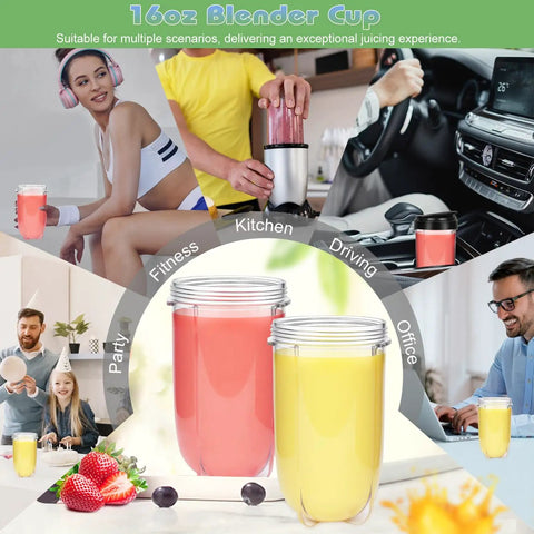 2 Pack 16 Oz Blender Cups Replacement Jars 3.2 Inch Diameter Fits 250W Blenders MB1001 Series Juicers and Mixers Replacement Parts