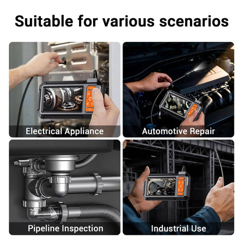 Rugged 1080P Endoscope Camera With 4.3 Inch LCD IP67 Waterproof Sewer Inspection 7.9mm Lens 8 LED Lights and 16.5ft Semi-Rigid Probe for Clear Real-Time Views in Tight Hard-To-Reach Spaces for appliance, auto, pipe, and industrial inspection