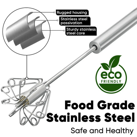 Stainless Steel Semi Automatic Hand Push Whisk Blender For Home Kitchen, Egg Beater And Milk Frother, front view, eco-friendly