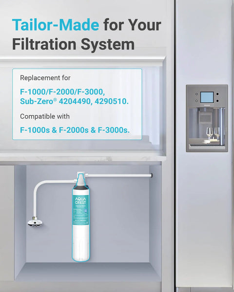 Kitchen setup showing Replacement Water Filter Cartridge For InSinkErator F1000 F2000 F3000 500 Gallon Capacity