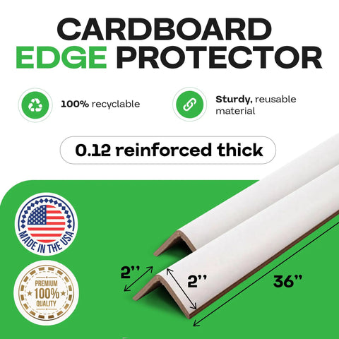 Tough As Nails V Board Cardboard Edge Protectors 2X2X36 Inch Reinforced Corner Guards white, 0.12 inch thick for cargo.
