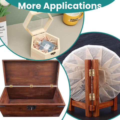 Mini Solid Brass Hinges With Screws Set For Wooden Boxes And Jewelry Cases, installed on various wooden craft projects