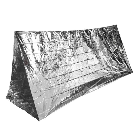 Emergency Survival Reflective Blanket For Camping And Hiking Packable Thermal Shield Multipurpose Tent And Sleeping Bag Lightweight Rescue Gear For Outdoor Adventures Silver in tent shape