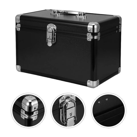 Premium Aluminum Double Layer Tool Box Featuring Rock Solid Sealed Latches And Heavy Duty Corner Guards for secure tool storage shown from side angle.