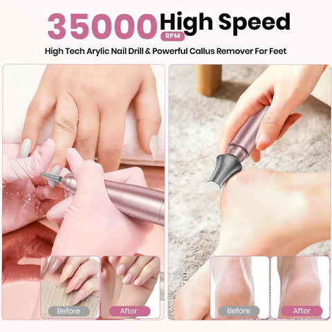 Badass Cordless Nail Drill Delivers 35000RPM Electric File For manicure and callus removal before and after results.