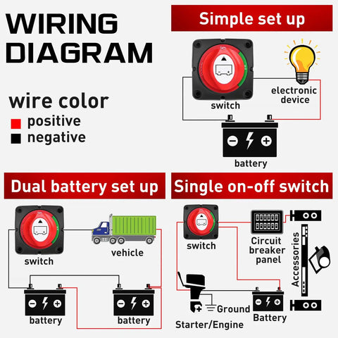 Wiring diagram for Beefy Heavy Duty Battery Switch 12 to 48 Volt Waterproof Master Disconnect Isolator for Cars Trucks RVs and Boats