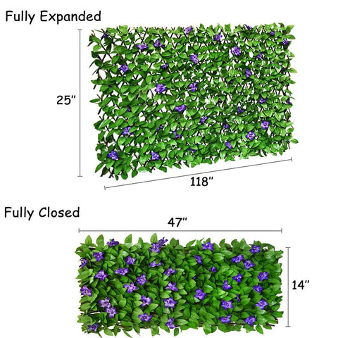 Dope Expandable Faux Ivy Privacy Screen With Artificial Flowers And Greenery, Stretchable Fence Cover dimensions displayed