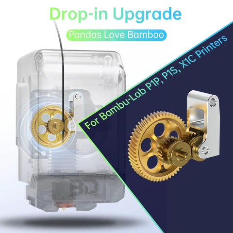 Panda Claw Extruder Brass Gear Upgrade For Bambu-Lab P1P P1S X1C X1E 3D Printers, golden gears in a printer diagram