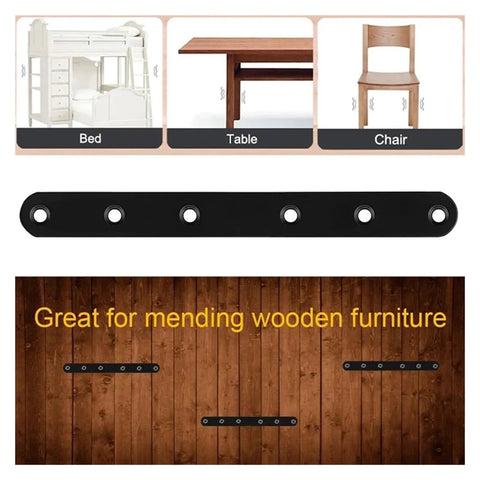 Sturdy Black Stainless Steel Straight Brace Brackets 19x195mm for wood mending on furniture, pack of 2 4 8, heavy duty