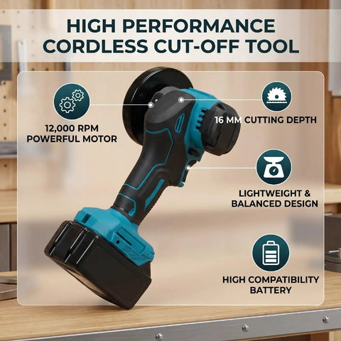Heavy Duty Cordless Angle Grinder And Mini Circular Saw Pumping 12000 RPM, lightweight cordless cut-off tool with 16mm cutting depth.
