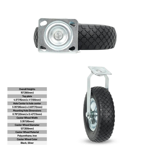 12 Inch Flat Free Foam Filled Rubber Swivel Caster Is Tough As Nails With 330 Lb Capacity and steel top plate for durability