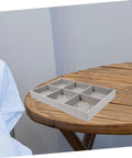 Sleek Three Piece Multi Compartment Jewelry Organizer Tray With Supple Velour Finish For Earrings Rings And Necklaces on wooden table