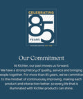 Celebrating 85 Years of Kichler Lighting, emphasizing a strong history of quality, service, and innovation in illumination.