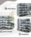 Three images of a Five Tier Open Bookcase With Industrial Steel Frame And MDF Shelves Anti Tip Kit Adjustable Feet Display.