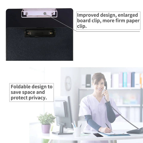 2 Pack Foldable Nursing Clipboard With 3 Layer Design And Medical Edition Cheat Sheets For Work Nurse Essentials Plastic Black includes clip details and nurse using clipboard