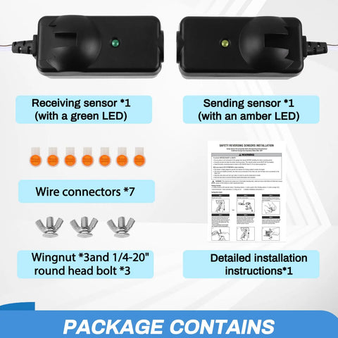 Universal Garage Door Safety Sensor Kit Replacement for Craftsman Chamberlain LiftMaster Openers Made After 1997 components.