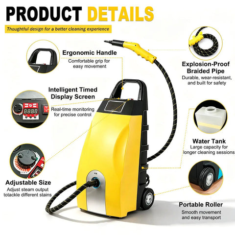 Get Your Place Sparkling With This Badass 3000w High Pressure Steam Cleaner. Featuring ergonomic handle and control display.
