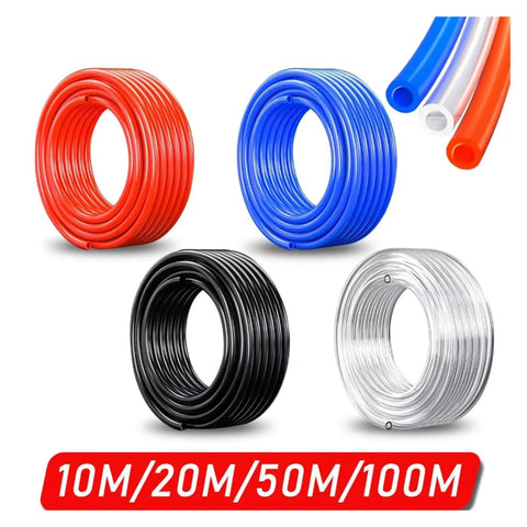 Heavy Duty Polyurethane Pneumatic Air Hose Orange Coiled Tubing For Air Compressor Tools 100 Meter Flexible Industrial Pu Pipework Runs Slick And Holds Up Like A Champ With 10X6.5MM Bore displayed in multiple color options and lengths.