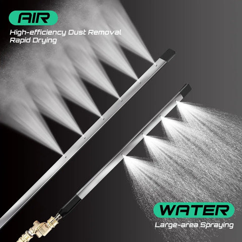 Dual Size Radiator Cleaning Wand Set 47 Inch And 24 Inch Stainless Steel 4500 PSI Radiator Cleaner showing air and water spray