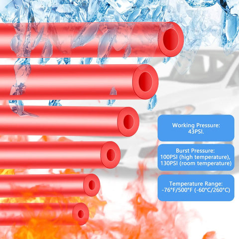 Dope Red Silicone Vacuum Hose Kit With Color Matched Connectors, 6 Size Tubing Set, showing red silicone hoses in various sizes
