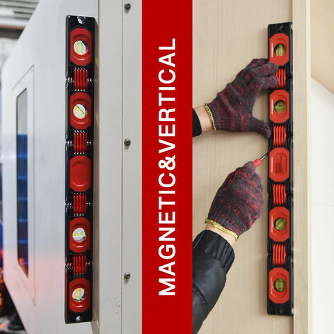 No Sweat 24 Inch Folding Level With Magnetic Aluminum Build, Four Crystal Clear Bubble Vials, Five Hinge Multi Angle Flex for precise vertical readings.