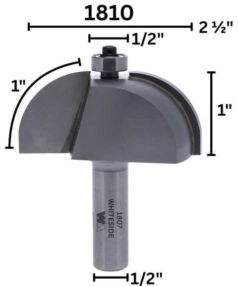 Cove Router Bit With One Inch Radius And Two And A Half Inch Diameter For Decorative Edge Profiling Carbide Tipped Half Inch Shank