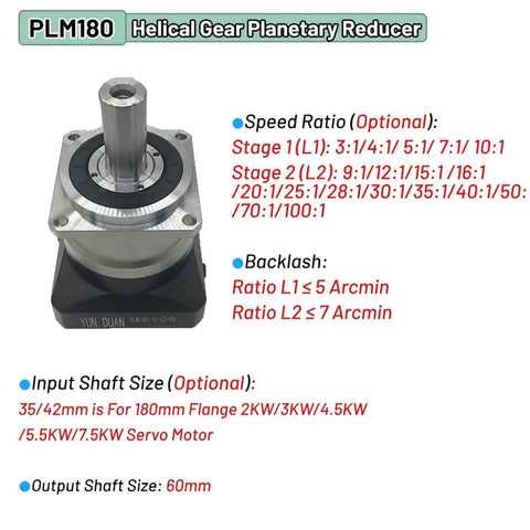 High Precision Helical Planetary Gearbox Step Down Motor Reducer runs smooth with 60mm output size for 1.2KW to 3KW servo motors.