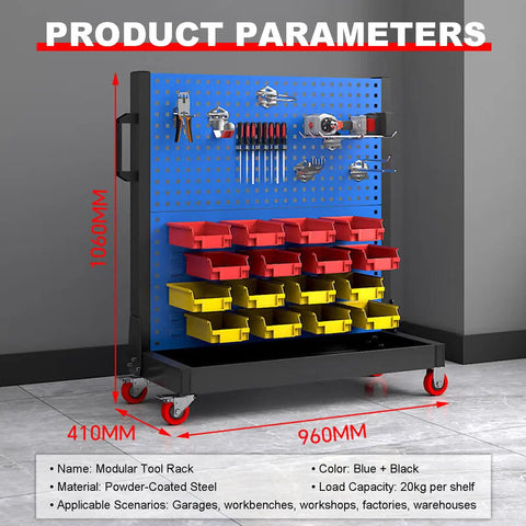 Heavy Duty 2 Tier Mobile Steel Workshop Shelving Unit With Wheels And Handle For Tools And Hardware Storage In Garage Or Shop