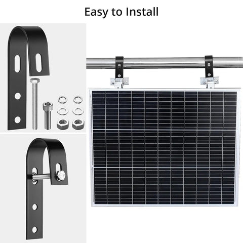 Two Pack Solar Panel Fence Mounting Kit For Balcony And Outdoor Spaces with black brackets and fasteners displayed