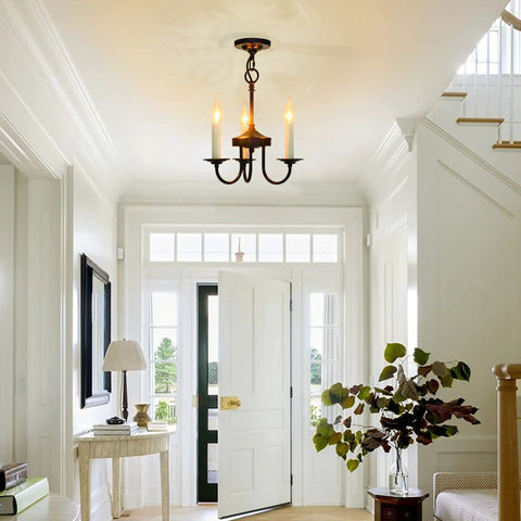 Three Light Farmhouse Candle Style Chandelier For Entryways, Dining Rooms, And Kitchen Islands, Rustic Ceiling Pendant Light Fixture