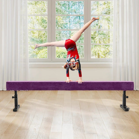 Next Level Gymnastics Training With This Heavy Duty 7.5 Ft Adjustable Balance Beam featuring a girl performing a handstand.