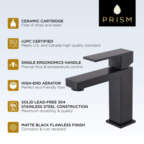 Matte Black Single Hole Bathroom Faucet With ADA Handle Modern Black Finish 304 Stainless Steel Construction Lead Free Ceramic Cartridge cUPC Certified