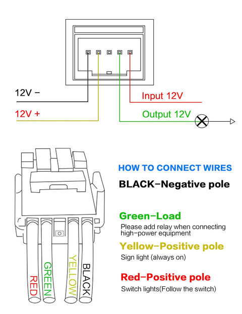 Wiring diagram for 12V Blue LED Push Button Switch Waterproof Toggle With 4 Wire Connector Kit For Car Modifications Start Button