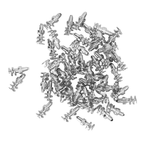 Rock Solid Tungsten Steel Tire Studs 50 Pack Anti Slip Snow Screws displayed in a pile for winter ice traction use.