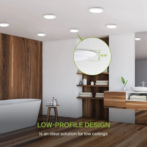 Bathroom with LED Disk Lights 6 Inch Low Profile Dimmable Flush Mount Ceiling Fixture 2700K To 5000K Adjustable Color Temperature