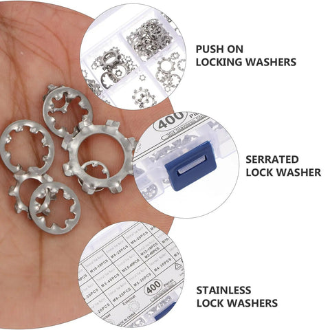 400Pcs Stainless Steel Tooth Lock Washer Set With External And Internal Serrated Washers For Bolt Loosening Prevention