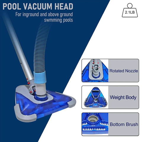 1.5 Inch X 24 Ft Flexible Pool Vacuum Hose With See Through Triangular Weighted Head and Swivel Cuff Kink Resistant