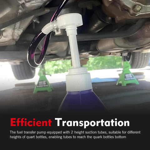 8cc Per Stroke Transmission Fluid Pump Kit With Three Eighths Inch Swivel And 8mm 10mm Adapters in use for fluid transfer under car