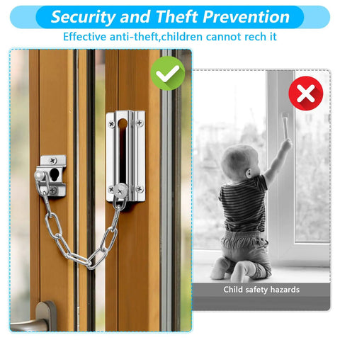 Two Pack Stainless Steel Door Chain Lock For Inside Doors, Heavy Duty Security Chain With Thickened Link Design And 12 Screws installed