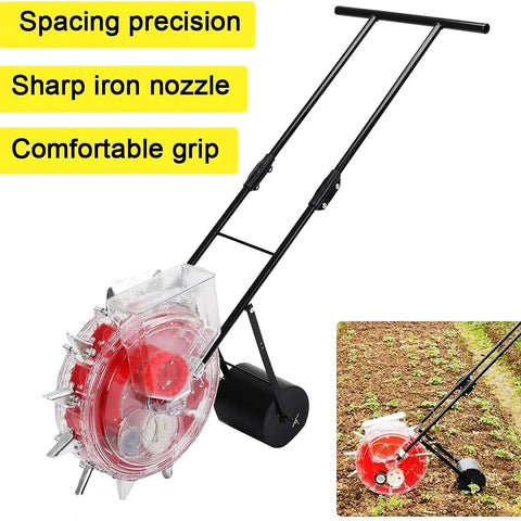 Precision Garden Seeder Hand Push Spreader Manual Planter For Rows 8 Hole Seeding Machine with visible sharp iron nozzle