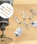 Pro Grade Brass Chuck Holder With Electric Collet And Chuck Nut For Rotary Tools 10 Piece Set on wooden table