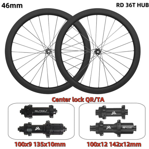 46mm Carbon Clincher Disc Brake Wheelset For Road Bikes, 24H Front And 24H Rear, Tubeless Ready, Center Lock TA, RD36T 240, Toray T800