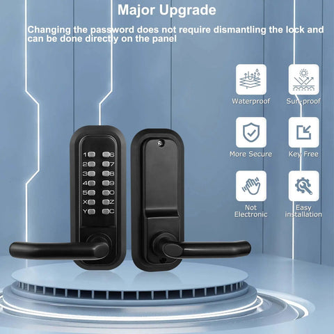 No Sweat Heavy Duty Outdoor Keyless Padlock With Solid Zinc Mechanical Keypad Weatherproof Adjustable Deadlatch on door panel