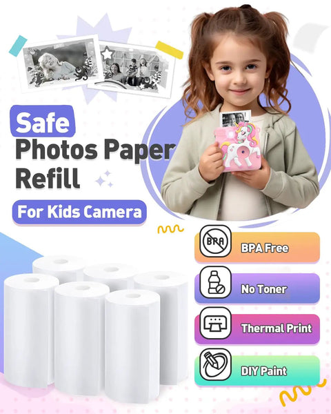 Photo Paper Refills For Kids Instant Print Camera Six Rolls Each 2.2 Inch By 41.66 Ft BPA Free Thermal Paper For Kids camera