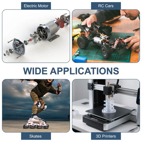 Wide application uses of 4 Pack Deep Groove Ball Bearings 6904ZZ 20x37x9mm Chrome Steel Shielded Bearings for electric motors, RC cars, skates, 3D printers.