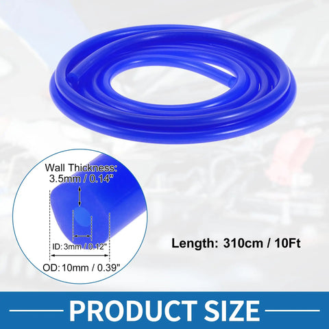 Silicone Vacuum Tubing Hose 10 Ft High Temperature Blue 3mm Inner Diameter 10mm Outer Diameter 3.5mm Wall Max 130 PSI Automotive Vacuum Line Flexible For Cars Trucks Boats Engines