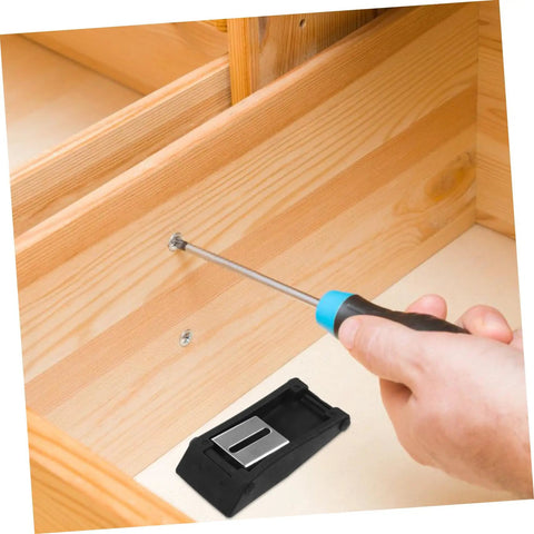 Installing Noise Reducing Rubber Toggle Latches For Storage Boxes And Cabinets with a screwdriver on wooden panel, Easy Install 2 Pack