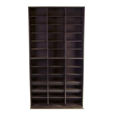 Heavy Duty Espresso Media Storage Cabinet With Deep Slots For CD DVD And Video Games Keeps Your Stash Secure And Tight While Bringing Super Cool Vibe To Your Living Room Setup, MDF build, 40 x 9 x 71 inches.