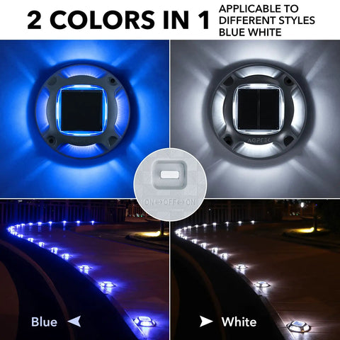 Solar Driveway Lights Outdoor 12 Pack With Dual Color Modes Blue Light And Cool White Waterproof LED Marker Lights for paths