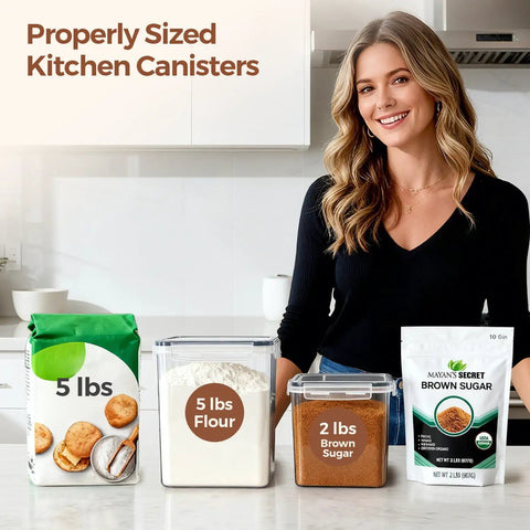 Flour And Sugar Storage Containers Set Of 3 Large Airtight Plastic Canisters With Lids 5.5 Qt Flour Jar And 2.6 Qt Sugar Jars